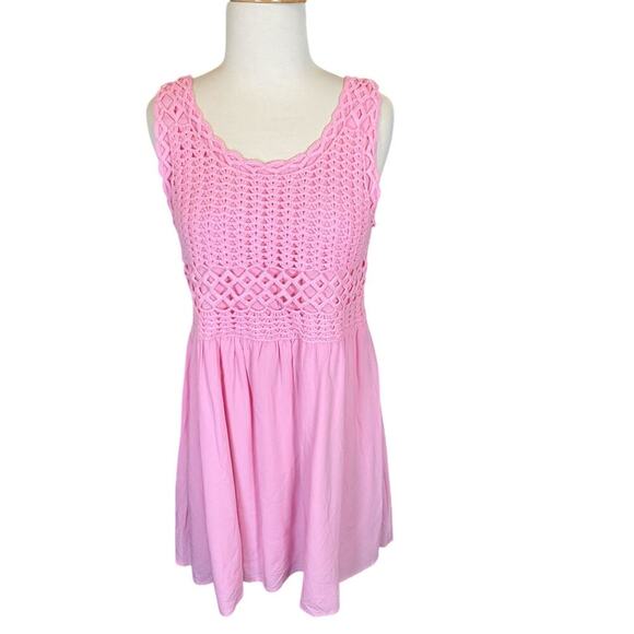 Love Fire Light Pink Crochet Top Mini Size XL NWT Double Lined Smock Back NWT - Picture 5 of 8